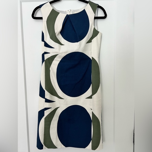 ANTHROPOLOGIE Tabitha Mod Circles Navy & Olive Retro Sheath Dress - Picture 4 of 9